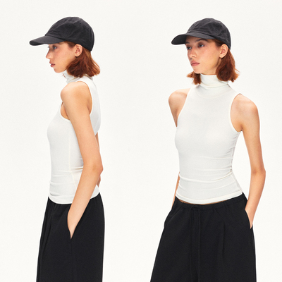 KVKV 绵羊毛肤感米白色高级感小高领挖肩运动瑜伽背心吊带