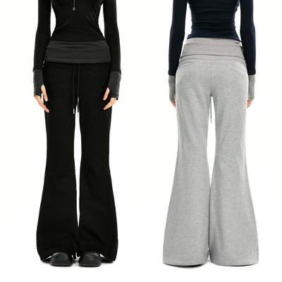 KVKV 运动宽腰头抽绳卫裤 黑色灰色微喇美式2025新款休闲阔腿裤女