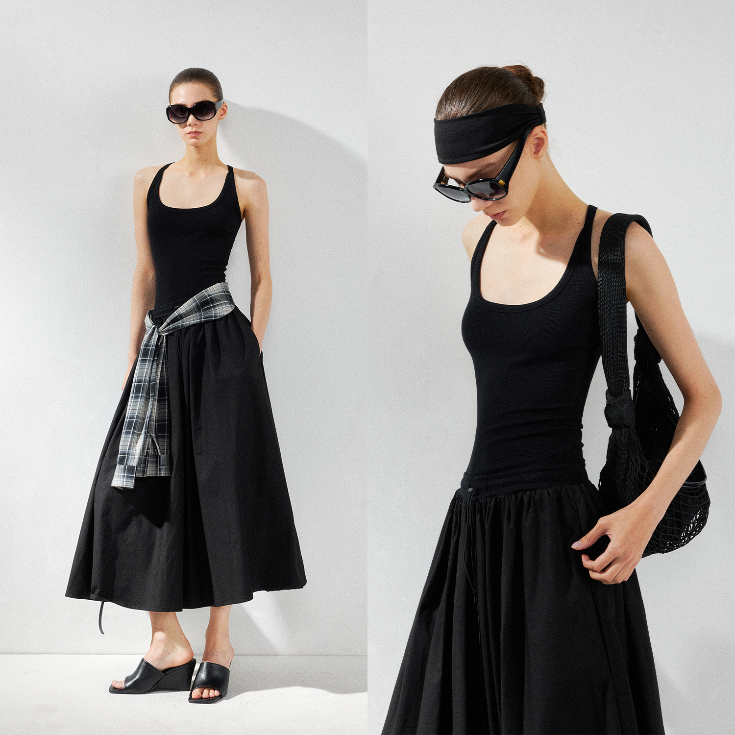 KVKV运动感U领工字背心大裙摆连衣裙