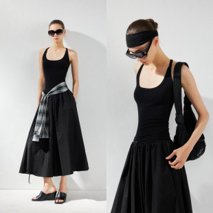 KVKV运动感U领工字背心大裙摆连衣裙