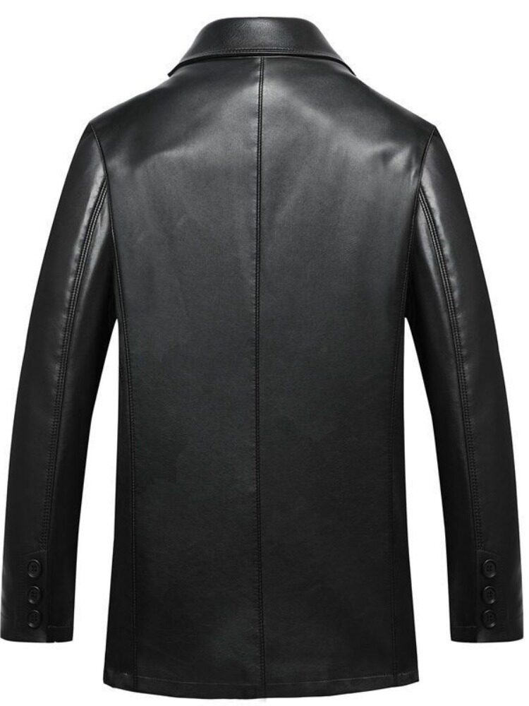 남성용 새 가죽 자켓 패셔너블한 가죽 봄 가을 얇은 코트 중년 아빠 복장 라펠이 달린 대형 가죽 자켓 우아함