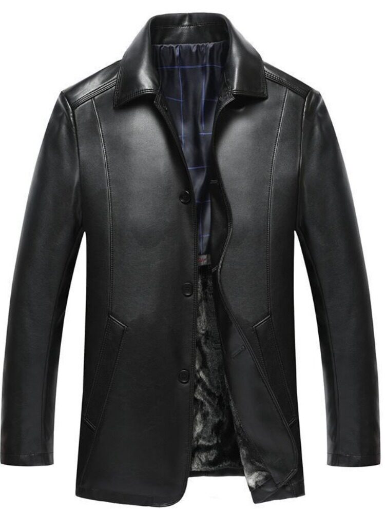 남성용 새 가죽 자켓 패셔너블한 가죽 봄 가을 얇은 코트 중년 아빠 복장 라펠이 달린 대형 가죽 자켓 우아함