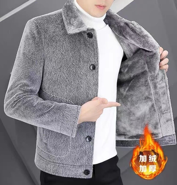 남성 코트 가을 겨울 짧은 모직 코트 셰르파 자수 다목적 캐주얼 성숙한 청소년 가죽 자켓 기질