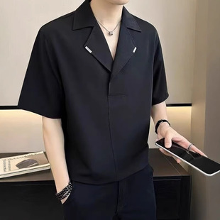 纯色休闲衬衣五分袖 日本品质2025夏季 男士 轻熟风古巴领短袖 垂 衬衫
