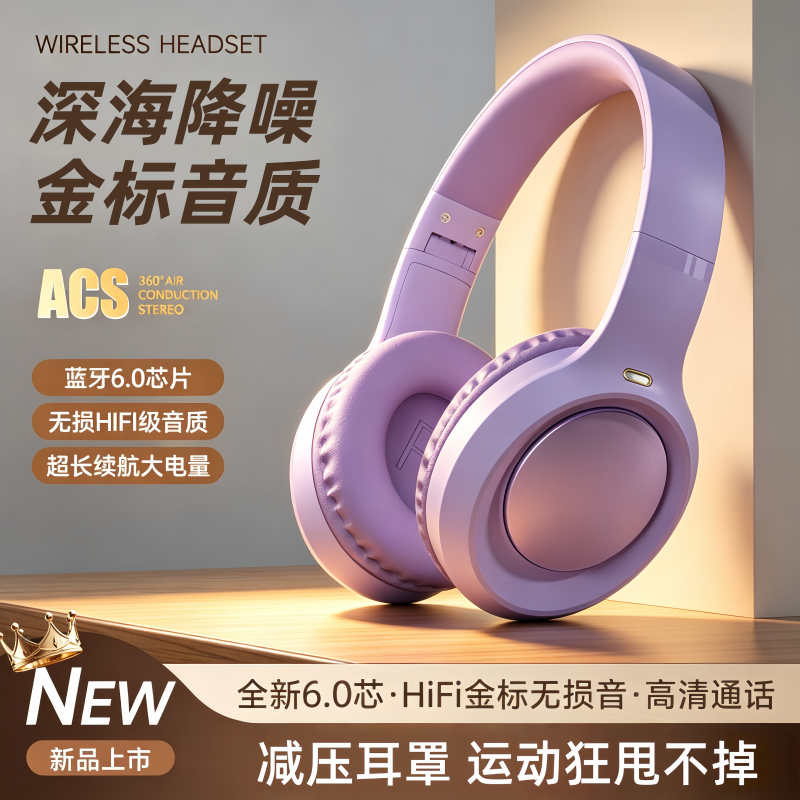 蓝牙耳机2026新款头戴式无线降噪女生有线电脑耳麦游戏大电量续航