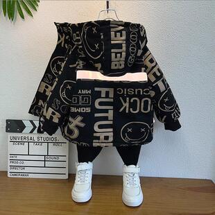 男童加绒外套秋冬装洋气宝宝棉衣加厚儿童装男孩棉服冬季2025新款