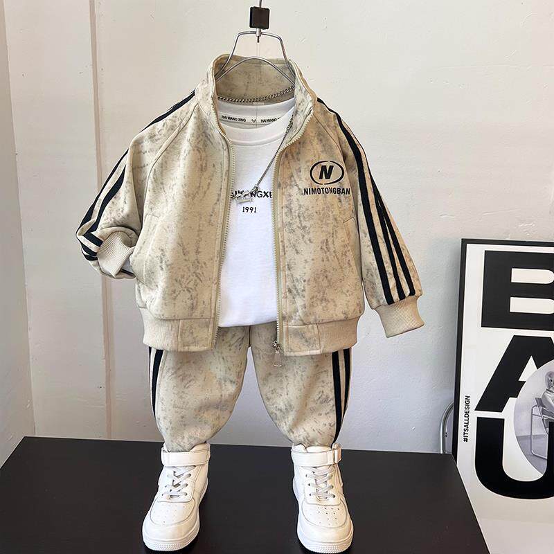 男童春装运动服套装2025新款宝宝衣服春秋加绒小儿童卫衣男孩酷帅