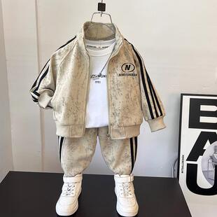 男童春装运动服套装2025新款宝宝衣服春秋加绒小儿童卫衣男孩酷帅