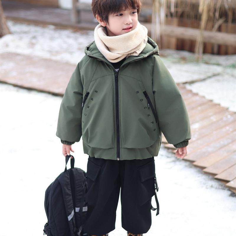 男童加绒外套儿童加厚派克服秋冬季2025新款痞帅防风男宝冬装棉服
