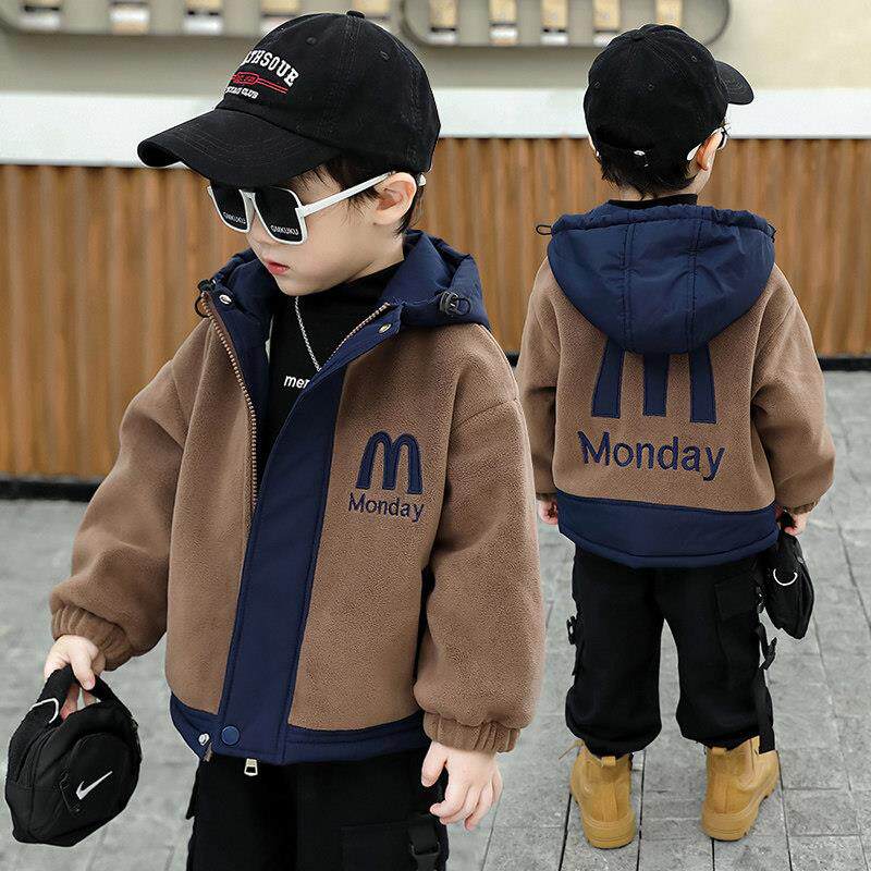 男童摇粒绒外套秋冬装2025新款儿童加绒毛毛衣中小童冬装加厚棉衣