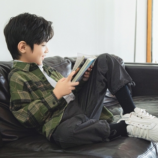 男童装痞帅格子长袖衬衫外套衬衣儿童春秋季2023春装新款潮大男孩