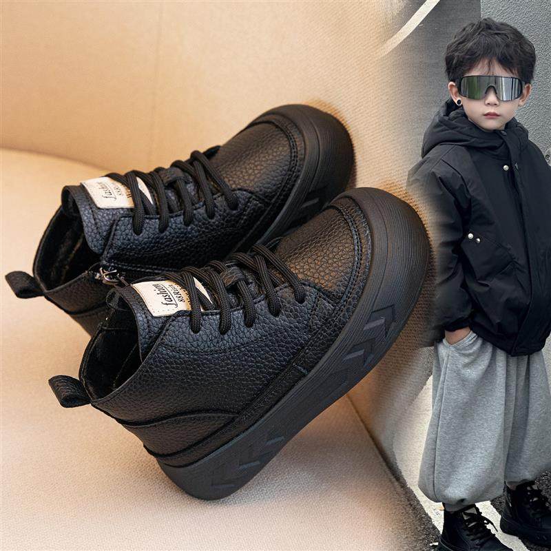 男童靴子真皮2025秋冬新款儿童马丁靴软底短靴加绒二棉鞋雪地棉靴