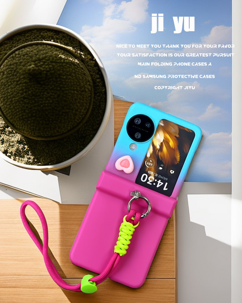 时尚渐变色适用oppofindn3flip手机壳折叠屏新款全包铰链防摔可爱少女爱心n2flip手提挂绳链条日韩风气质女款