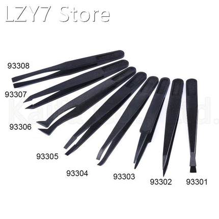 1/8 PCS Black Anti-static Plastic Tweezer Heat Resistant Rep