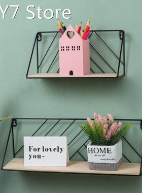 Nordic Wanddecoratie Opslag Plank Wall Mounted Wood Iron She