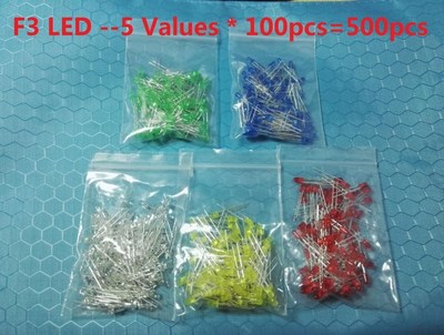 5 values * 100pcs =500pcs 3MM 5MM Led diode kits White Red G