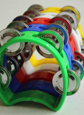 Handbell Held Tambourine Metal Bell Plastic Rattle  Percussi