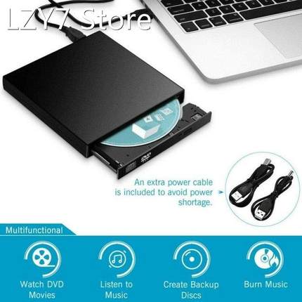 USB 2.0 External DVD CD RW Disc Burner Combo Drive Reader Wi