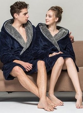 Hood Bathrobe For Women Men Nightgown Robes Sleepwear Pajama