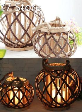 Retro Hand-woven Twine Wicker Lantern Tealight Holder Vintag