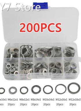 200Pcs Aluminum Flat Washer Gasket Set Flat Ring Seal Kit Se