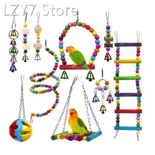19/12/10Pc Bird Cage Toys for Parrots Wooden Bird Parrot Per