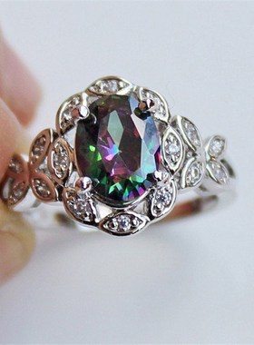 WEGERSTI 925 Silver Jewelry Seven Rainbow Zircon Ring Origin