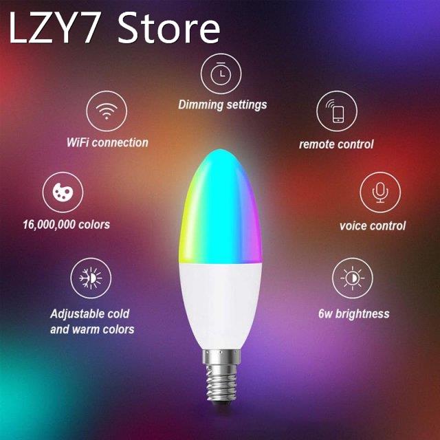 Smart WiFi Tuya LED Bulb E14 RGB CW Dimmable 7W LED Lamp Voi