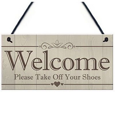 2019 Welcome Please Take Off Your Shoes Hanging Plaque Sign