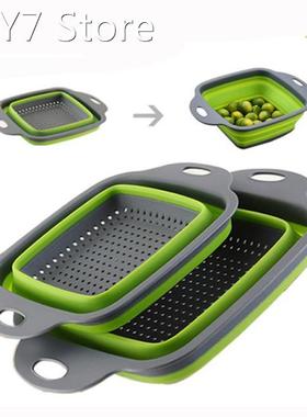 Square Shape Drain Basket Collapsible Colanders Foldable Sil