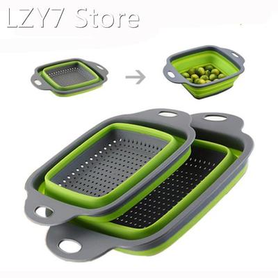 Square Shape Drain Basket Collapsible Colanders Foldable Sil