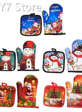 2pcs/set Christmas Baking Anti-Hot Gloves Pad Oven Dining BB