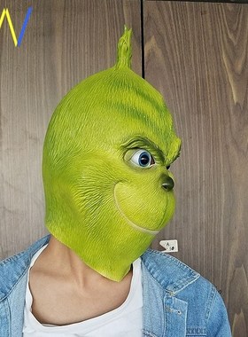Halloween latex mask cosplay green hair monster Grinch masks