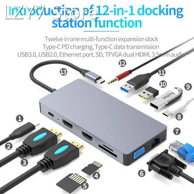 USB C Hub 12 In 1 Multiport Adapter With PD Power Delivery,