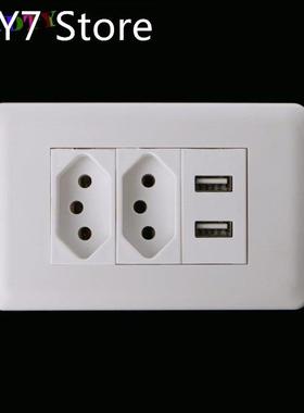 15A Wall Double Standard Power Socket Adapter Dual Ports USB