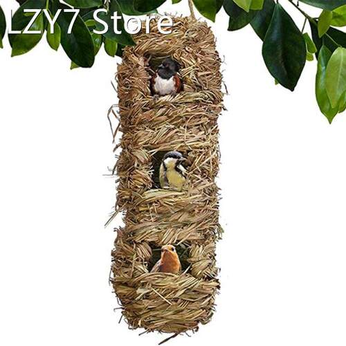 2021 New Hanging Grass Bird Hut with 3 Holes of Hand-Woven N
