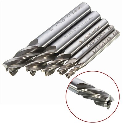 Freeship 5pc/set Drill Bit HSS CNC Straight Shank 4 Flute En