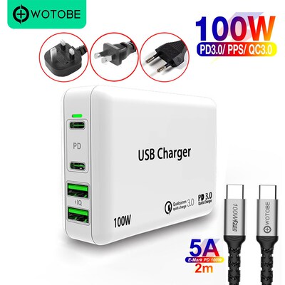 WOTOBE 100W 4 port USB C Charging station 2 PD100W/65W/45W/