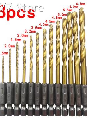 13PC HSS High Speed Steel Titanium Coated Drill Bits 1/4 Hex