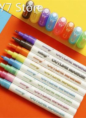 Self-outline Metallic Markers, 8pcs Double Line Pen BuIIet J