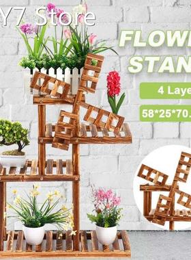 Windmill Design Solid Wood Plant Shelves Flower Garden Rack
