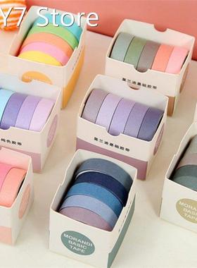 5pcs Cute Grid Stripe Washi Tape Solid Color Masking Tape De