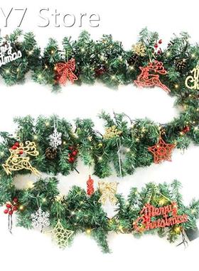 2022 New 2.7m 9ft Merry Christmas LED Rattan Wreath Garland