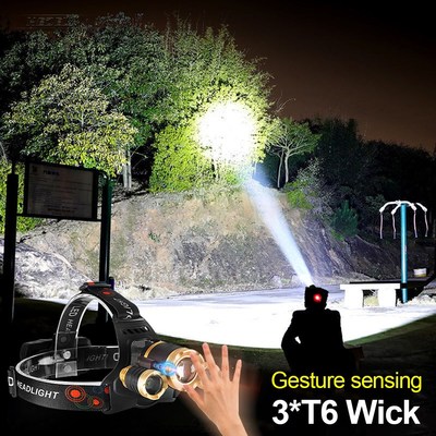 Led Headlamp IR Sensor Induction 3*t6 usb rechargeable head