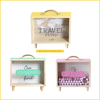 Ins Stylish Art Wood Piggy Bank Money Saving Box Bedroom Des