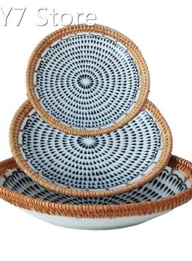 Rattan Porcelain Splicing Plate Handmade Fruit Dessert Ceram