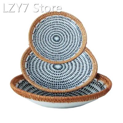 Rattan Porcelain Splicing Plate Handmade Fruit Dessert Ceram