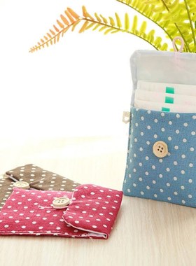 Storage Bags Polka Dot Cotton Linen Sanitary Pad Pouch Aunt