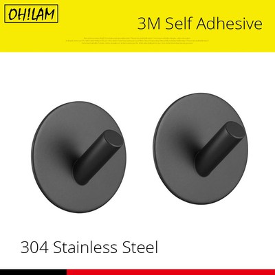 Black Towel Hooks 1pc Stainless Steel Strong Suction Bathroo