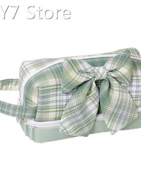 Handheld Cartoon Bow Pencil Pouch 2-Layer Makeup Pouch Canva